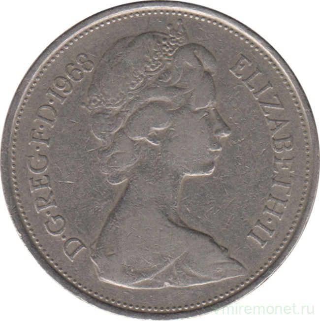 Монета. Великобритания. 10 пенсов 1968 год.
