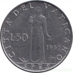 Монета. Ватикан. 50 лир 1955 год.