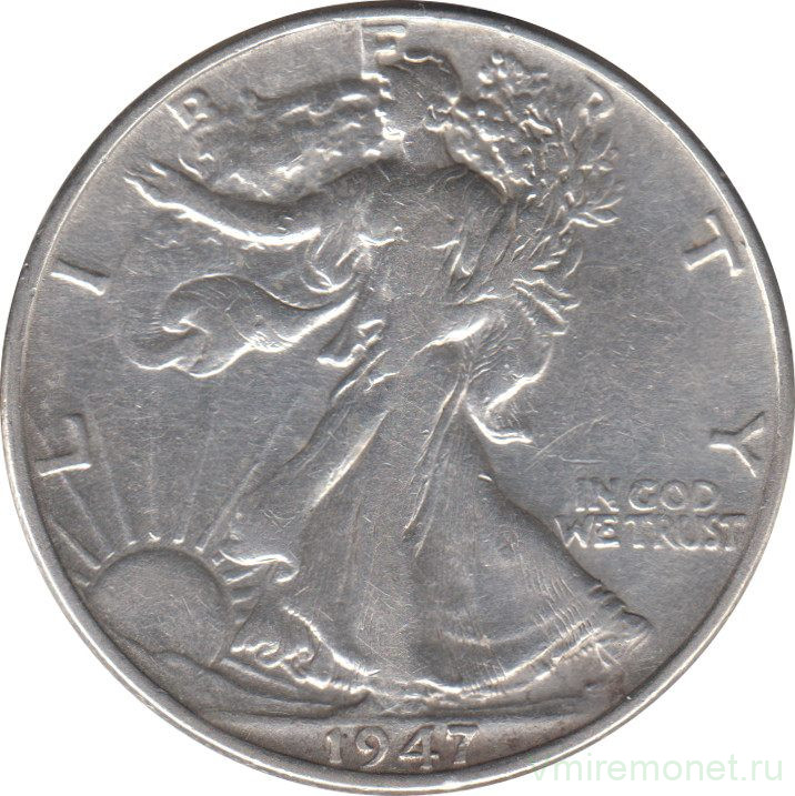 Монета. США. 50 центов 1947 год. Шагающая свобода.