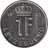 Монета. Люксембург. 1 франк 1991 год. ав.