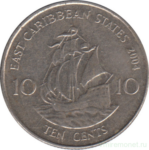 Монета. Восточные Карибские государства. 10 центов 2004 год.