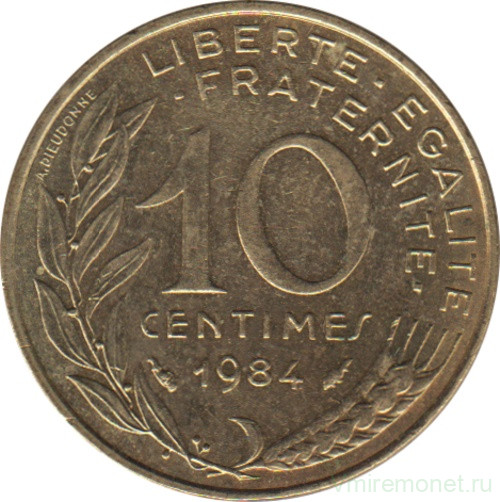 Монета. Франция. 10 сантимов 1984 год.