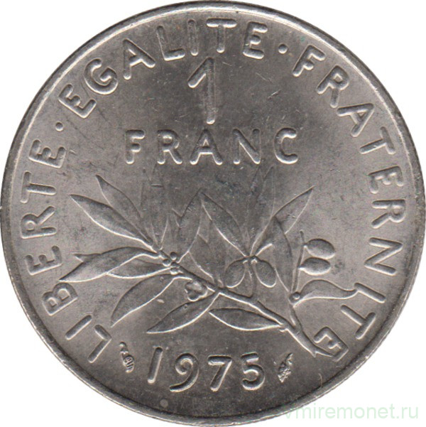 Монета. Франция. 1 франк 1975 год.