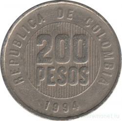 Монета. Колумбия. 200 песо 1994 год.