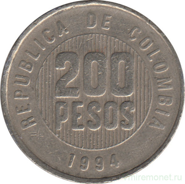 Монета. Колумбия. 200 песо 1994 год.