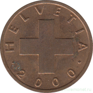 Монета. Швейцария. 1 раппен 2000 год.