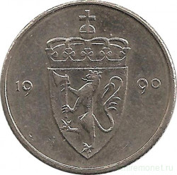 Монета. Норвегия. 50 эре 1990 год.