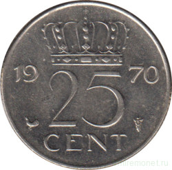 Монета. Нидерланды. 25 центов 1970 год.