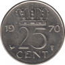 Монета. Нидерланды. 25 центов 1970 год. ав.