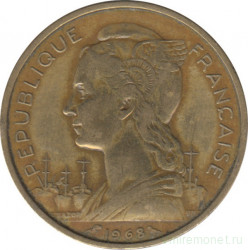Монета. Французские Афар и Исса. 20 франков 1968 год.