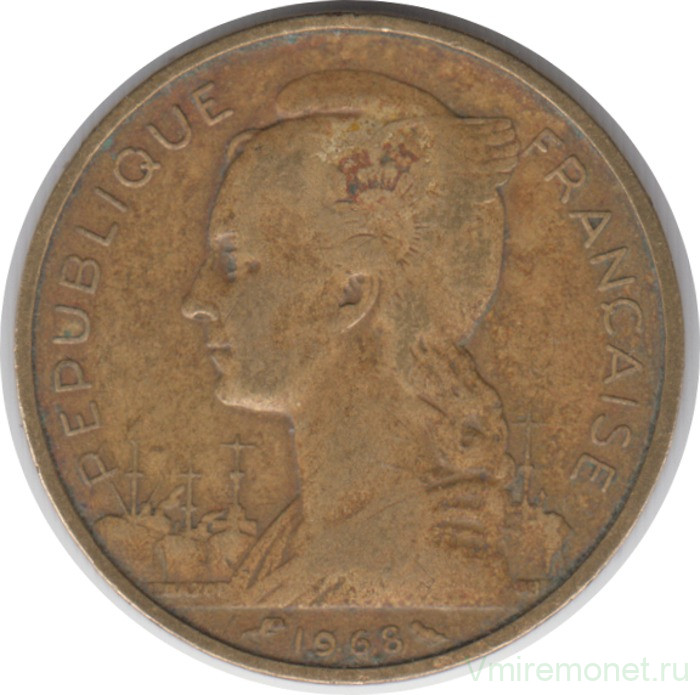 Монета. Французские Афар и Исса. 20 франков 1968 год.
