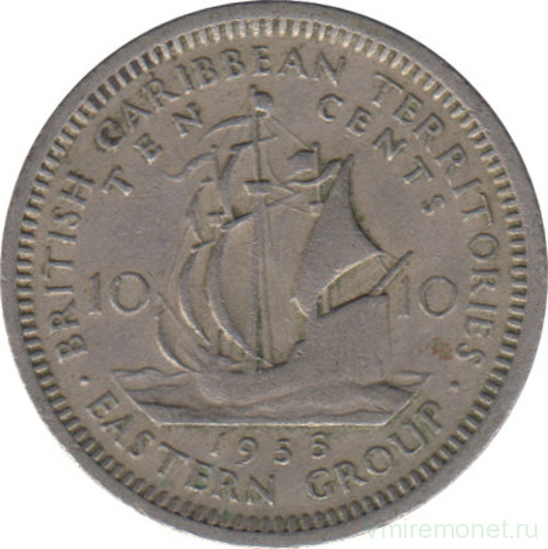 Монета. Британские Восточные Карибские территории. 10 центов 1955 год.