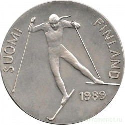 Монета. Финляндия. 100 марок 1989 год. Чемпионат мира по лыжным видам спорта в Лахти.