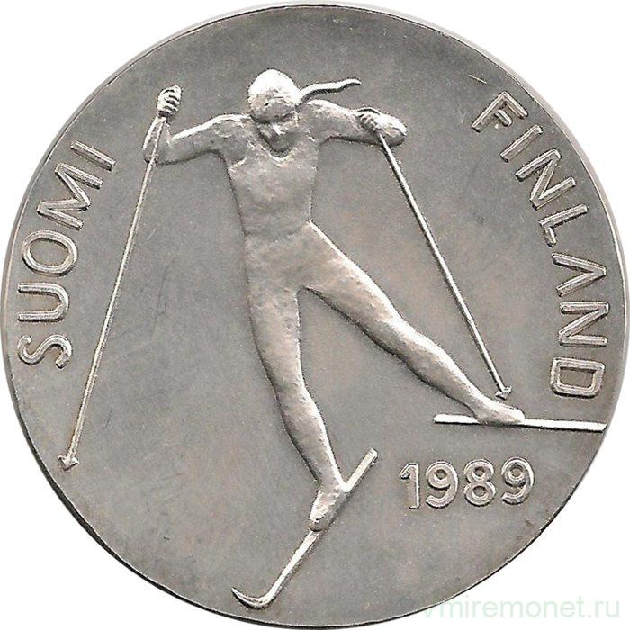 Монета. Финляндия. 100 марок 1989 год. Чемпионат мира по лыжным видам спорта в Лахти.