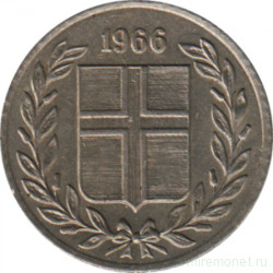 Монета. Исландия. 10 аурар 1966 год.