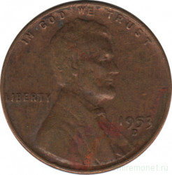 Монета. США. 1 цент 1953 год. Монетный двор D.