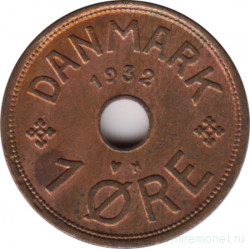Монета. Дания. 1 эре 1932 год.