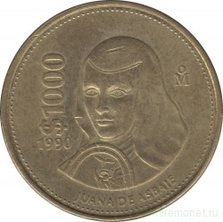 Монета. Мексика. 1000 песо 1990 год. Хуана де Асбахе.