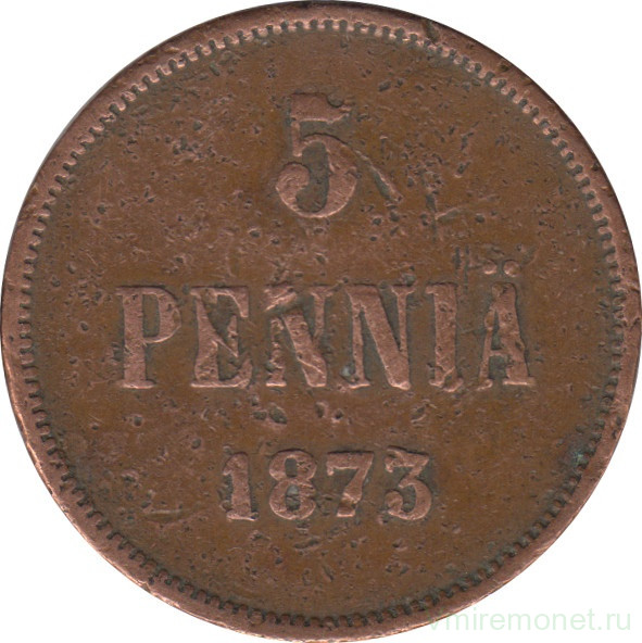 Монета. Русская Финляндия. 5 пенни 1873 год.