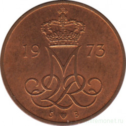 Монета. Дания. 5 эре 1973 год.
