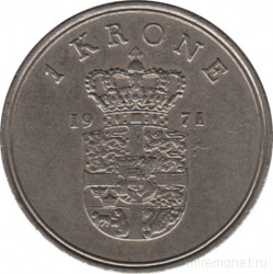 Монета. Дания. 1 крона 1971 год.