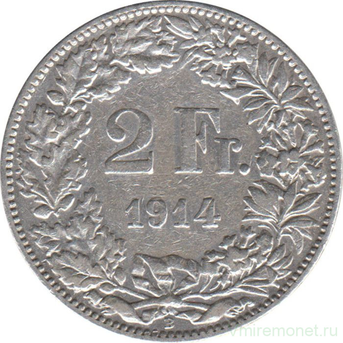 Монета. Швейцария. 2 франка 1914 год.