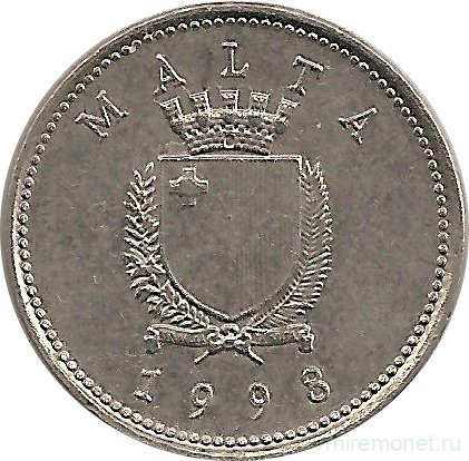 Монета. Мальта. 2 цента 1998 год.