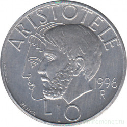 Монета. Сан-Марино. 10 лир 1996 год. Аристотель.