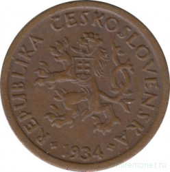 Монета. Чехословакия. 10 геллеров 1934 год.