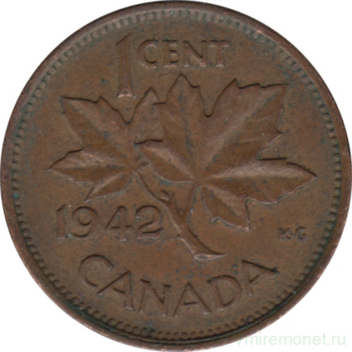 Монета. Канада. 1 цент 1942 год.