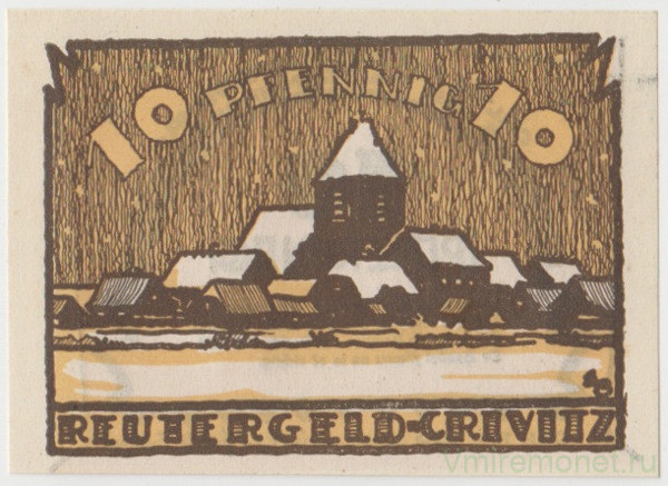 Бона. Нотгельд. Германия. Город Кривиц. 10 пфеннигов 1922 год. Вариант 247.2.1.