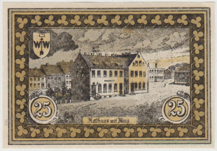 Бона. Нотгельд. Германия. Город Хохенфридеберг. 25 пфеннигов 1922 год. Вариант 620.1.а.1.3.