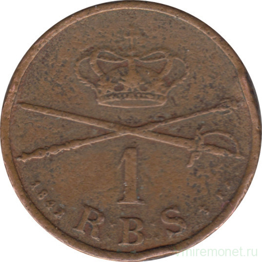 Монета. Дания. 1 ригсбанкскиллинг 1842 год. FF.