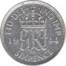 Монета. Великобритания. 6 пенсов 1944 год. ав.