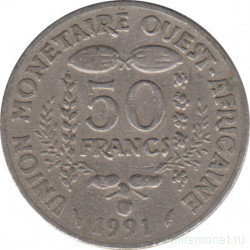 Монета. Западноафриканский экономический и валютный союз (ВСЕАО). 50 франков 1991 год.