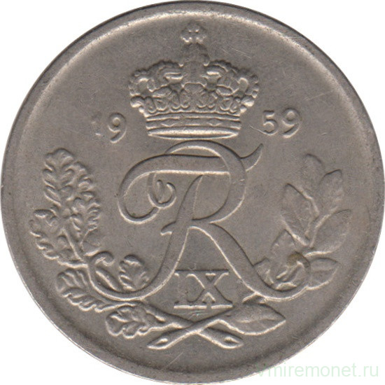 Монета. Дания. 25 эре 1959 год.