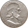 Монета. США. 50 центов 1958 год. Франклин. Монетный двор - Денвер (D). ав.