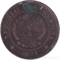 Монета. Аргентина. 1 сентаво 1891 год.