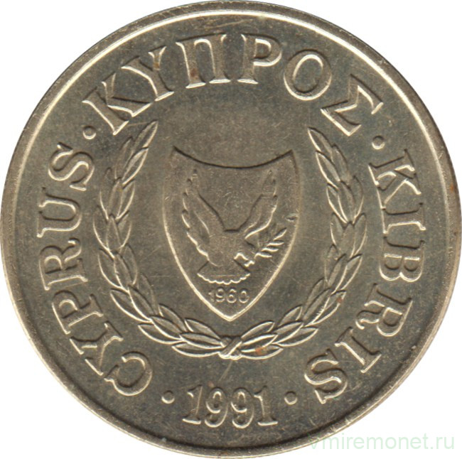 Монета. Кипр. 20 центов 1991 год.