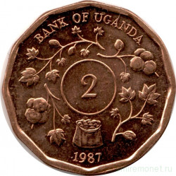 Монета. Уганда. 2 шиллинга 1987 год.