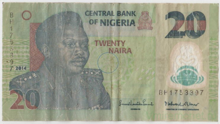 Банкнота. Нигерия. 20 найр 2014 год.
