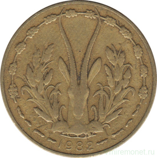 Монета. Западноафриканский экономический и валютный союз (ВСЕАО). 5 франков 1982 год.