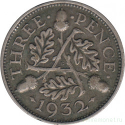 Монета. Великобритания. 3 пенса 1932 год.