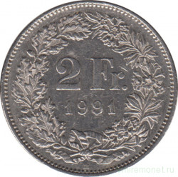 Монета. Швейцария. 2 франка 1991 год.