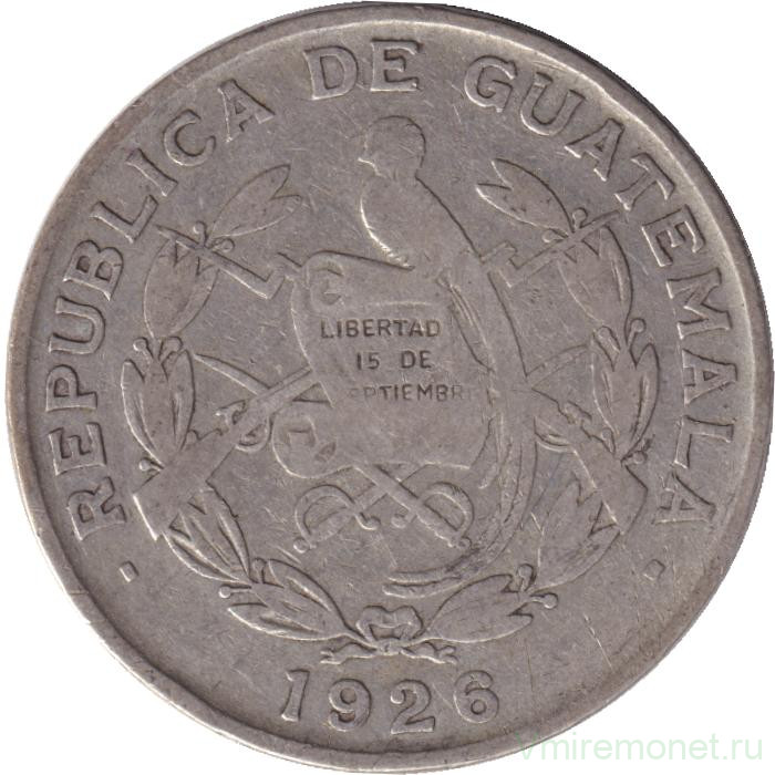 Монета. Гватемала. 1/4 кетцаля 1926 год.