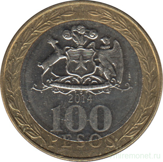 Монета. Чили. 100 песо 2014 год.