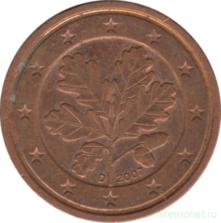 Монета. Германия. 2 цента 2007 год. (D).