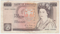 Банкнота. Великобритания. 10 фунтов 1975-1992 год. Тип 379e.