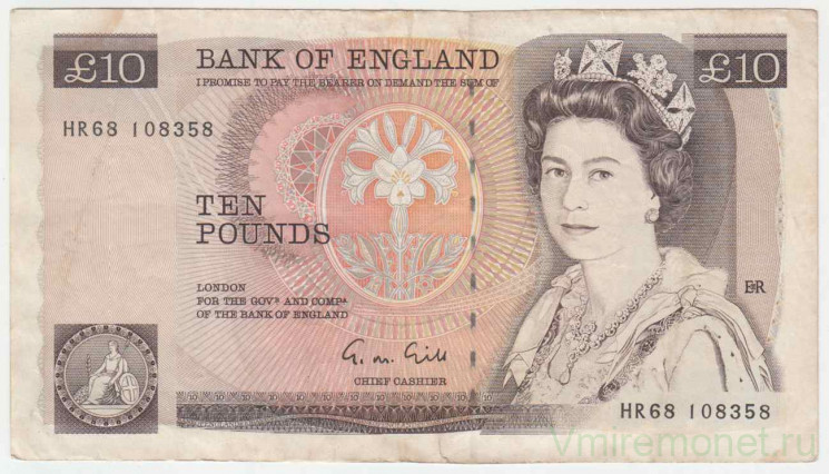 Банкнота. Великобритания. 10 фунтов 1975-1992 год. Тип 379e.
