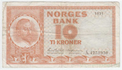 Банкнота. Норвегия. 10 крон 1971 год. Тип 31f.
